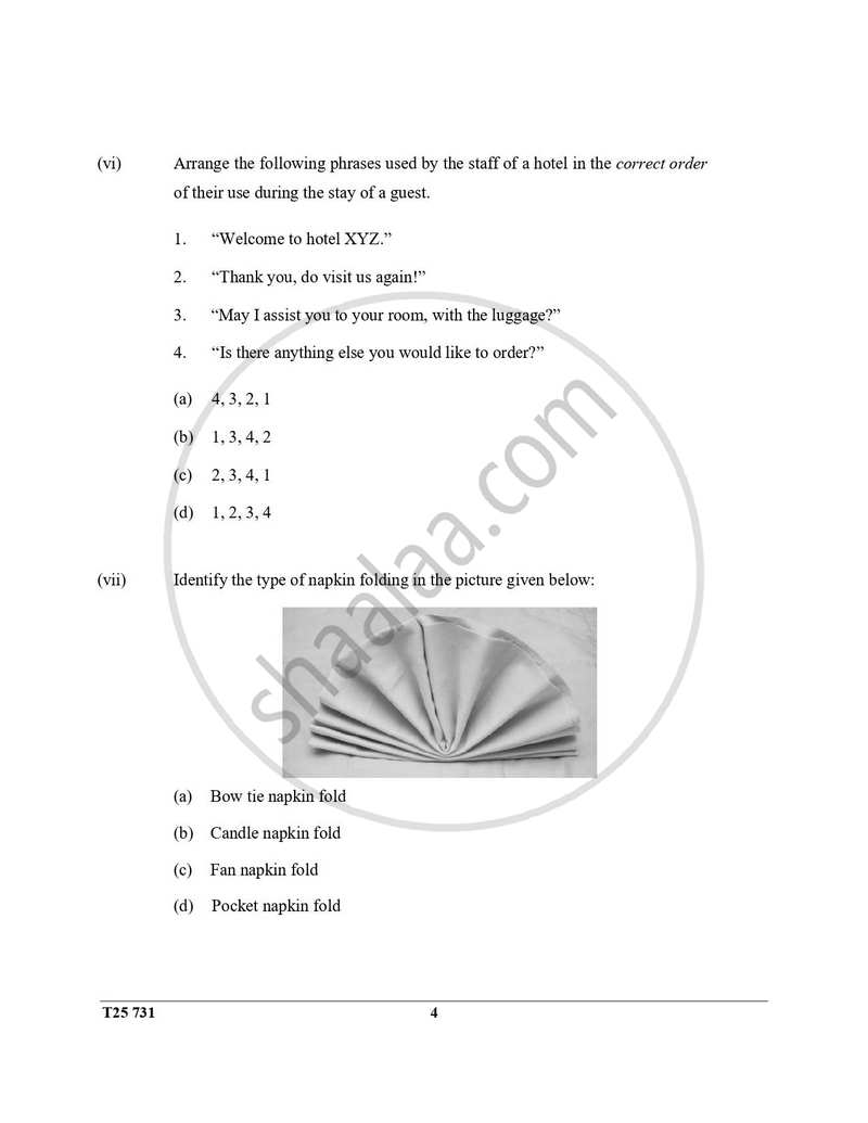 Hospitality Management 2024-2025 ICSE Class 10  - CISCE (Council for the Indian School Certificate Examinations) question paper with PDF download