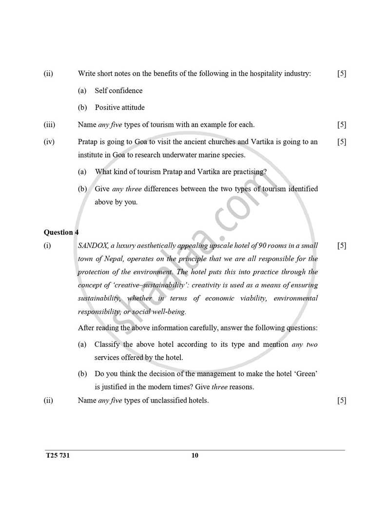 Hospitality Management 2024-2025 ICSE Class 10  - CISCE (Council for the Indian School Certificate Examinations) question paper with PDF download
