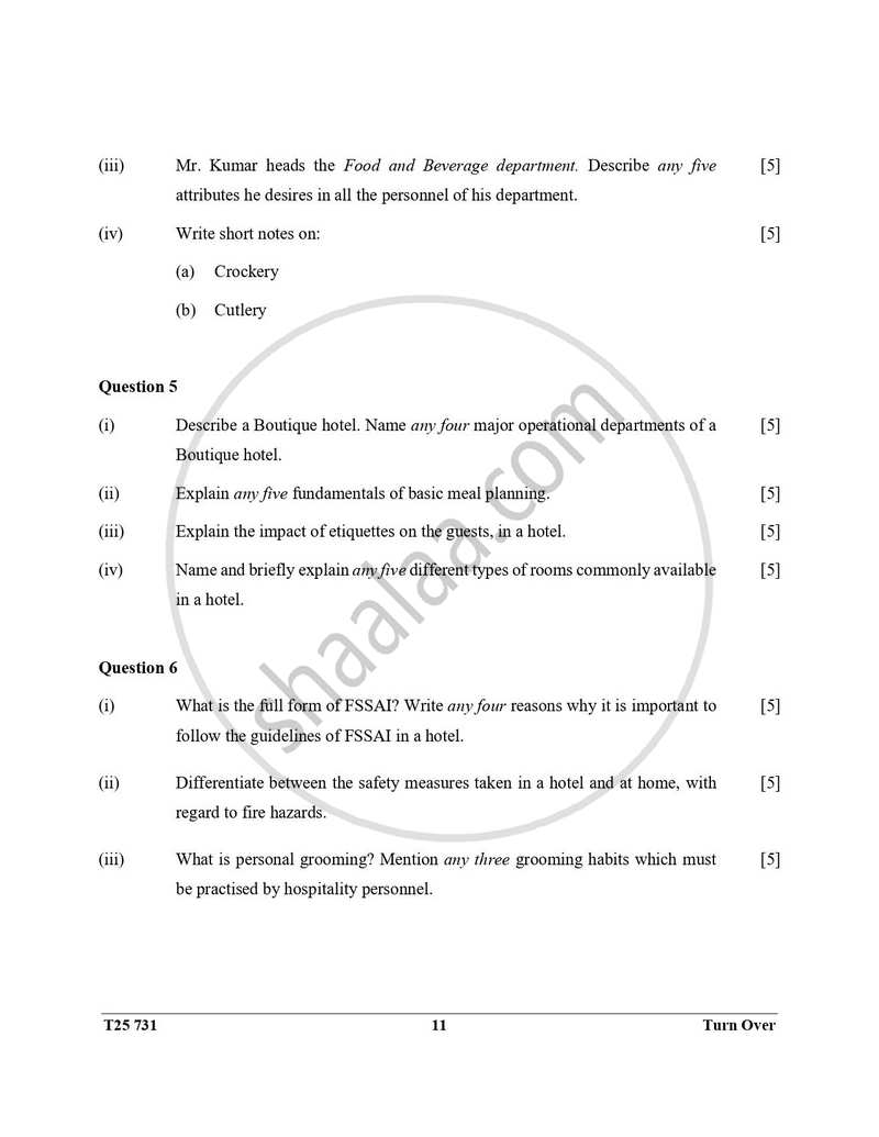 Hospitality Management 2024-2025 ICSE Class 10  - CISCE (Council for the Indian School Certificate Examinations) question paper with PDF download