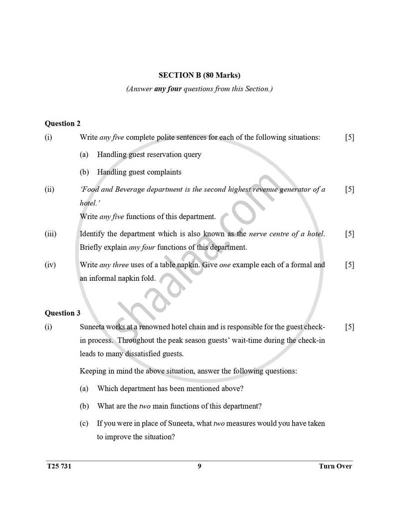 Hospitality Management 2024-2025 ICSE Class 10  - CISCE (Council for the Indian School Certificate Examinations) question paper with PDF download