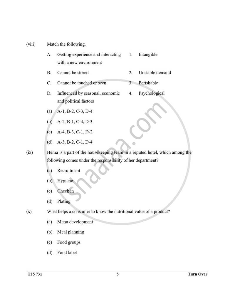 Hospitality Management 2024-2025 ICSE Class 10  - CISCE (Council for the Indian School Certificate Examinations) question paper with PDF download
