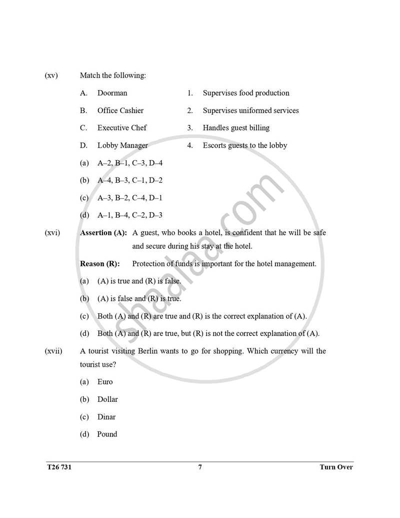 Hospitality Management 2025-2026 ICSE Class 10 - CISCE (Council for the Indian School Certificate Examinations) question paper with PDF download