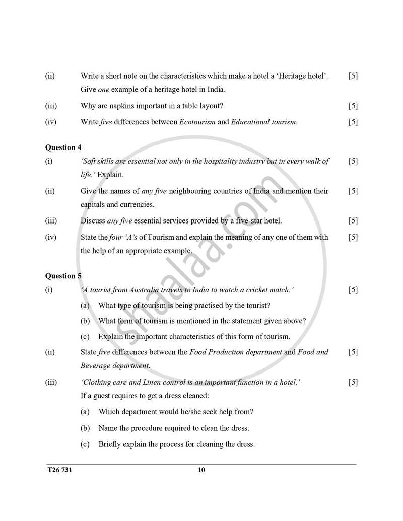 Hospitality Management 2025-2026 ICSE Class 10 - CISCE (Council for the Indian School Certificate Examinations) question paper with PDF download