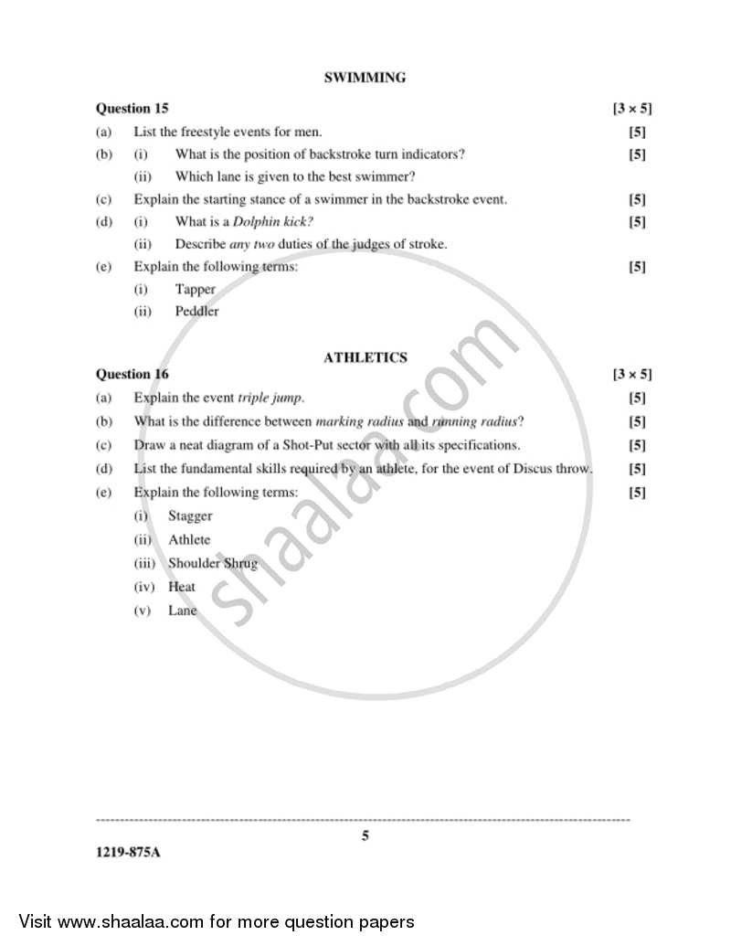 Physical Education Theory 2018 2019 ISC Commerce Class 12 Set 1