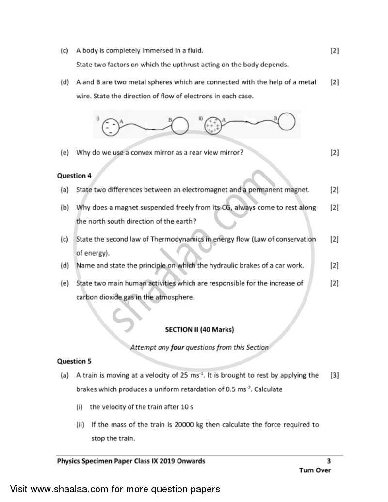 Physics 2018 2019 ICSE Class 9 Set 1 Specimen Question Paper With PDF