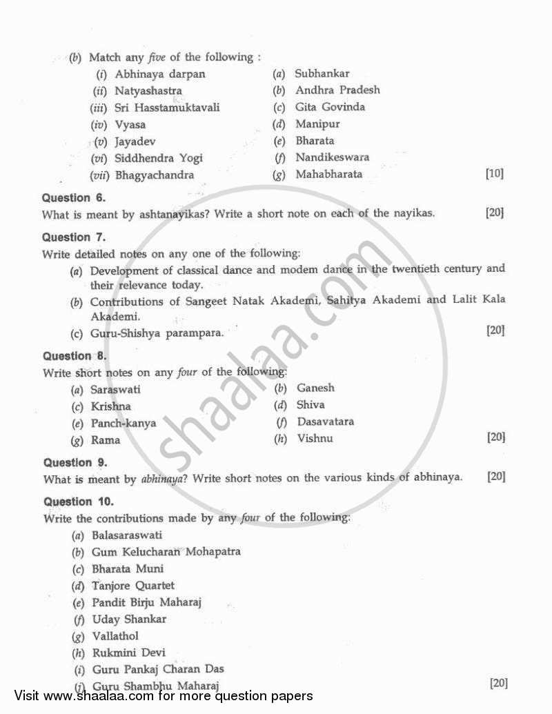 Indian Dance 2010-2011 ICSE Class 10  - CISCE (Council for the Indian School Certificate Examinations) question paper with PDF download