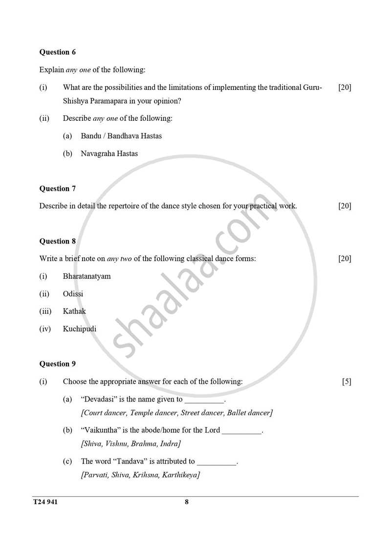 Indian Dance 2023-2024 ICSE Class 10  - CISCE (Council for the Indian School Certificate Examinations) question paper with PDF download