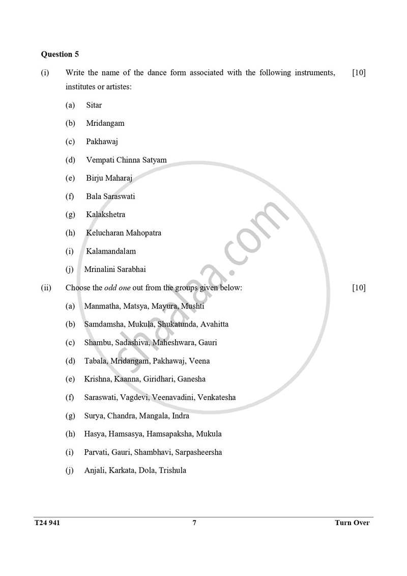Indian Dance 2023-2024 ICSE Class 10  - CISCE (Council for the Indian School Certificate Examinations) question paper with PDF download