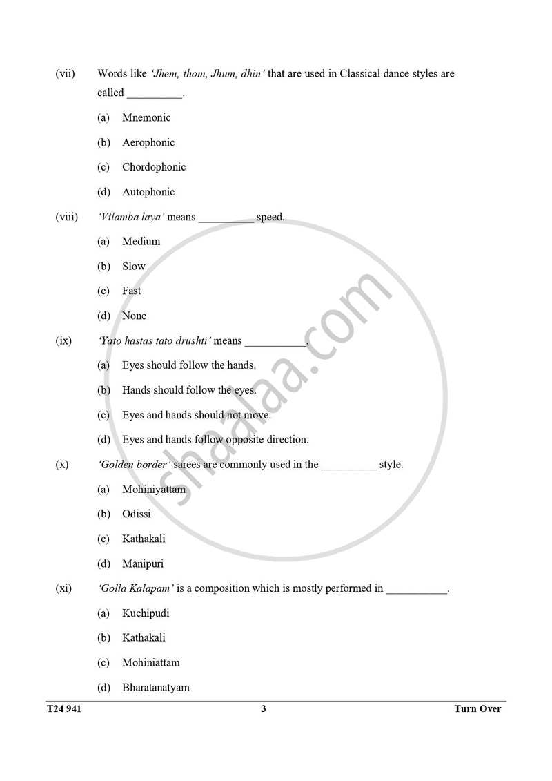 Indian Dance 2023-2024 ICSE Class 10  - CISCE (Council for the Indian School Certificate Examinations) question paper with PDF download