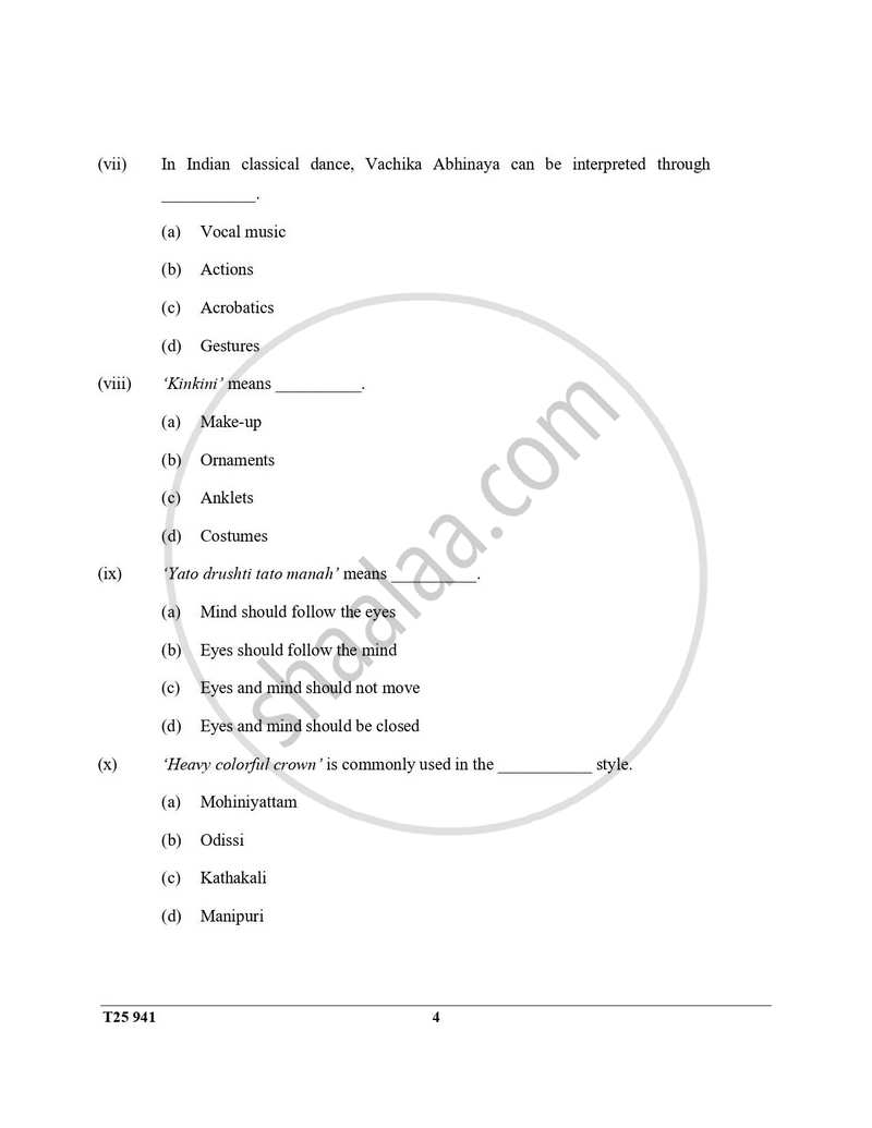 Indian Dance 2024-2025 ICSE Class 10  - CISCE (Council for the Indian School Certificate Examinations) question paper with PDF download