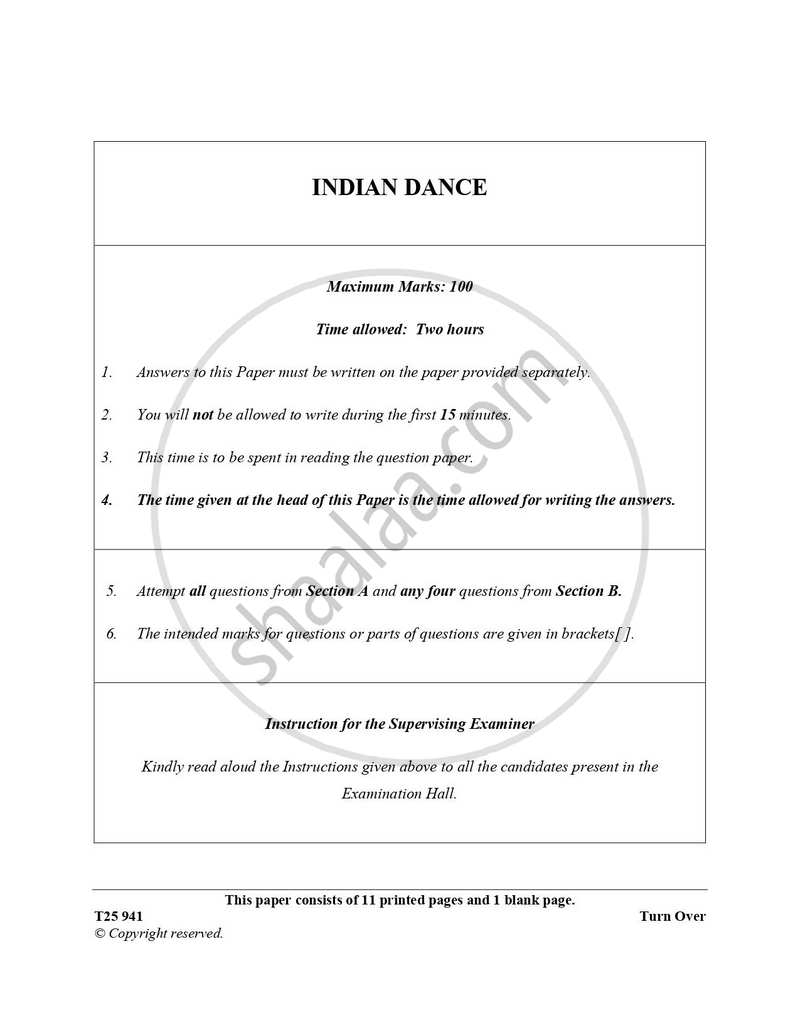 Indian Dance 2024-2025 ICSE Class 10  - CISCE (Council for the Indian School Certificate Examinations) question paper with PDF download