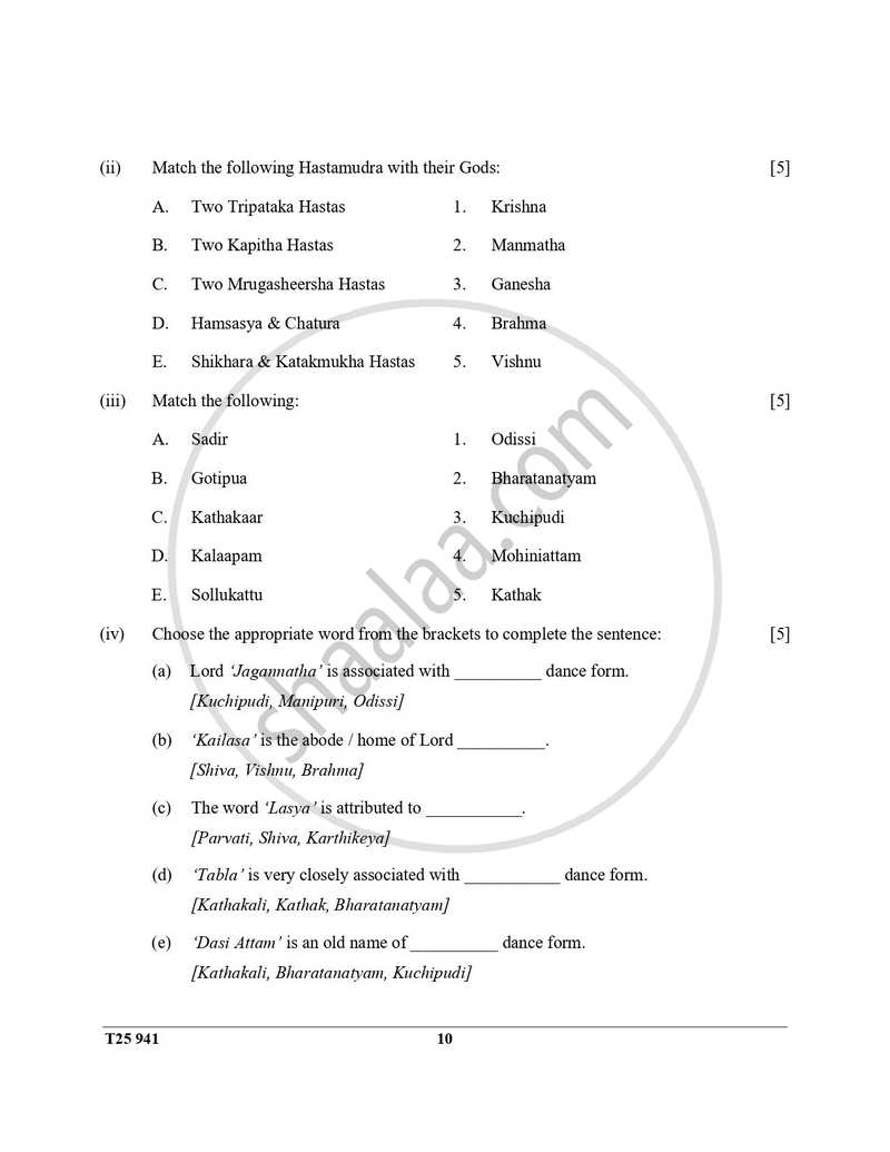Indian Dance 2024-2025 ICSE Class 10  - CISCE (Council for the Indian School Certificate Examinations) question paper with PDF download