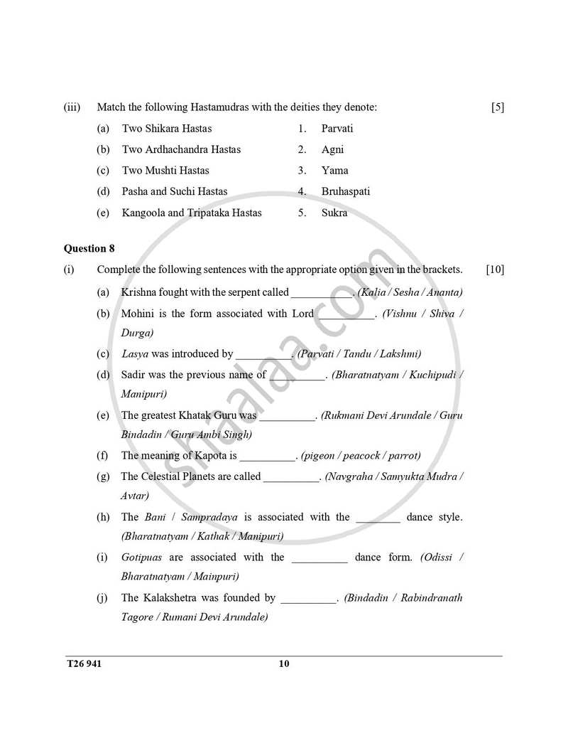 Indian Dance 2025-2026 ICSE Class 10 - CISCE (Council for the Indian School Certificate Examinations) question paper with PDF download