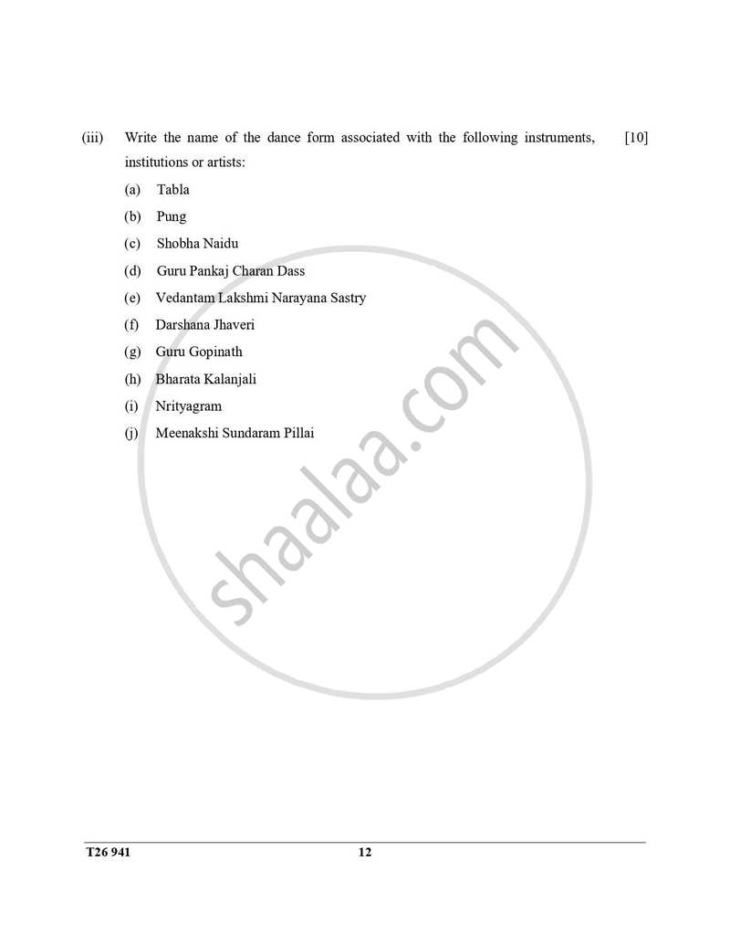 Indian Dance 2025-2026 ICSE Class 10 - CISCE (Council for the Indian School Certificate Examinations) question paper with PDF download