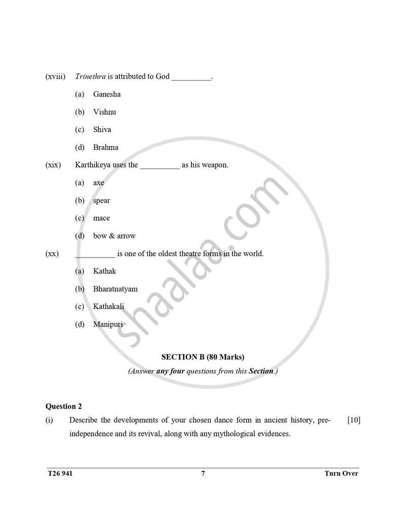 Indian Dance 2025-2026 ICSE Class 10 - CISCE (Council for the Indian School Certificate Examinations) question paper with PDF download