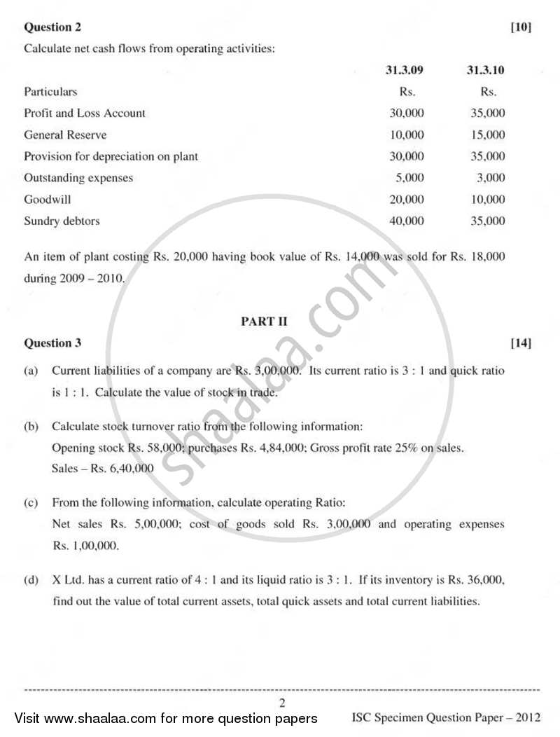 Accounts 2011-2012 - I.S.C. - Class 12 - CISCE (Council for the Indian School Certificate Examinations) question paper with PDF download
