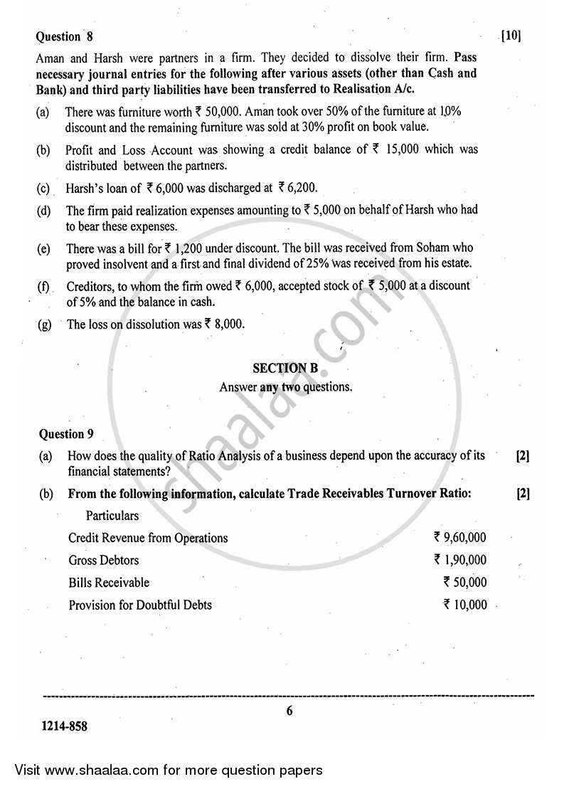 Accounts 2013-2014 - I.S.C. - Class 12 - CISCE (Council for the Indian School Certificate Examinations) question paper with PDF download