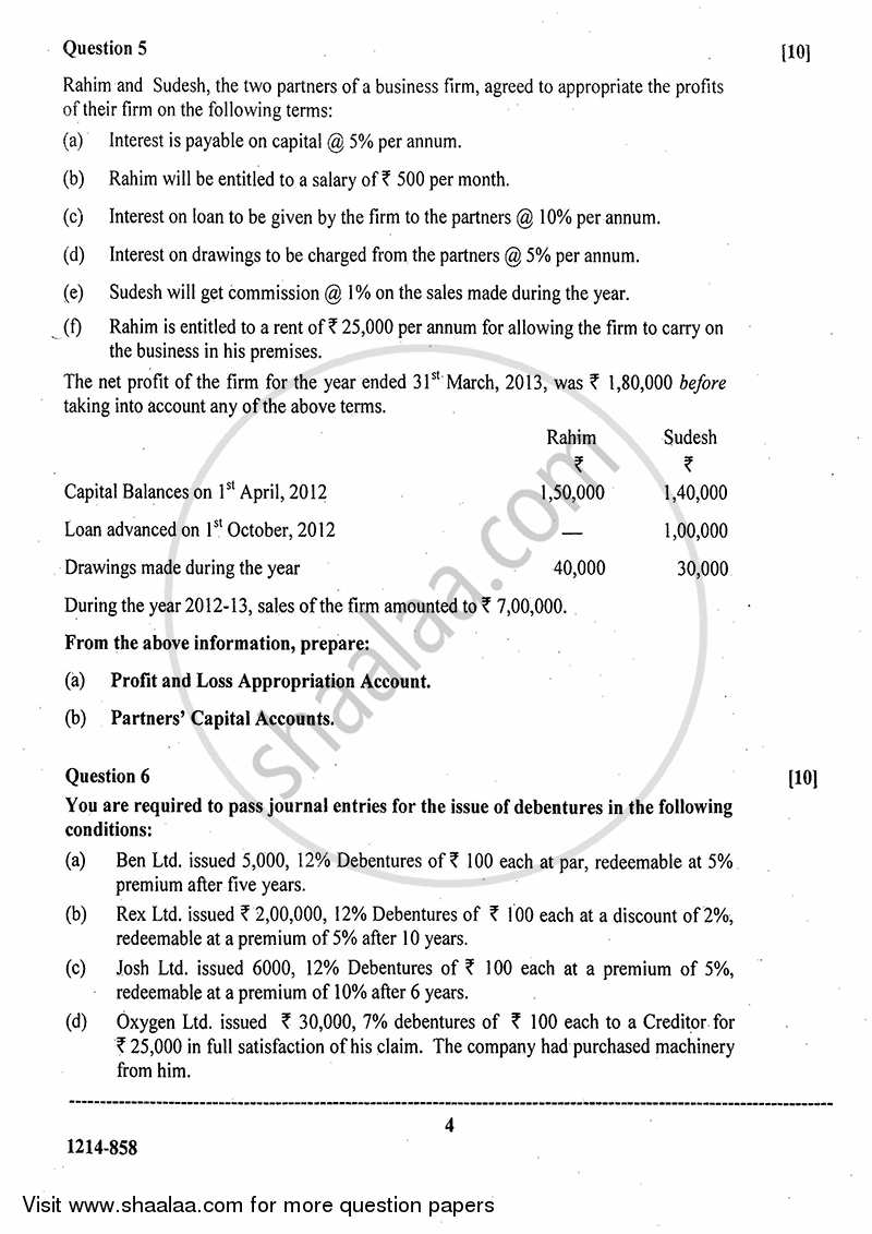 Accounts 2013-2014 - I.S.C. - Class 12 - CISCE (Council for the Indian School Certificate Examinations) question paper with PDF download