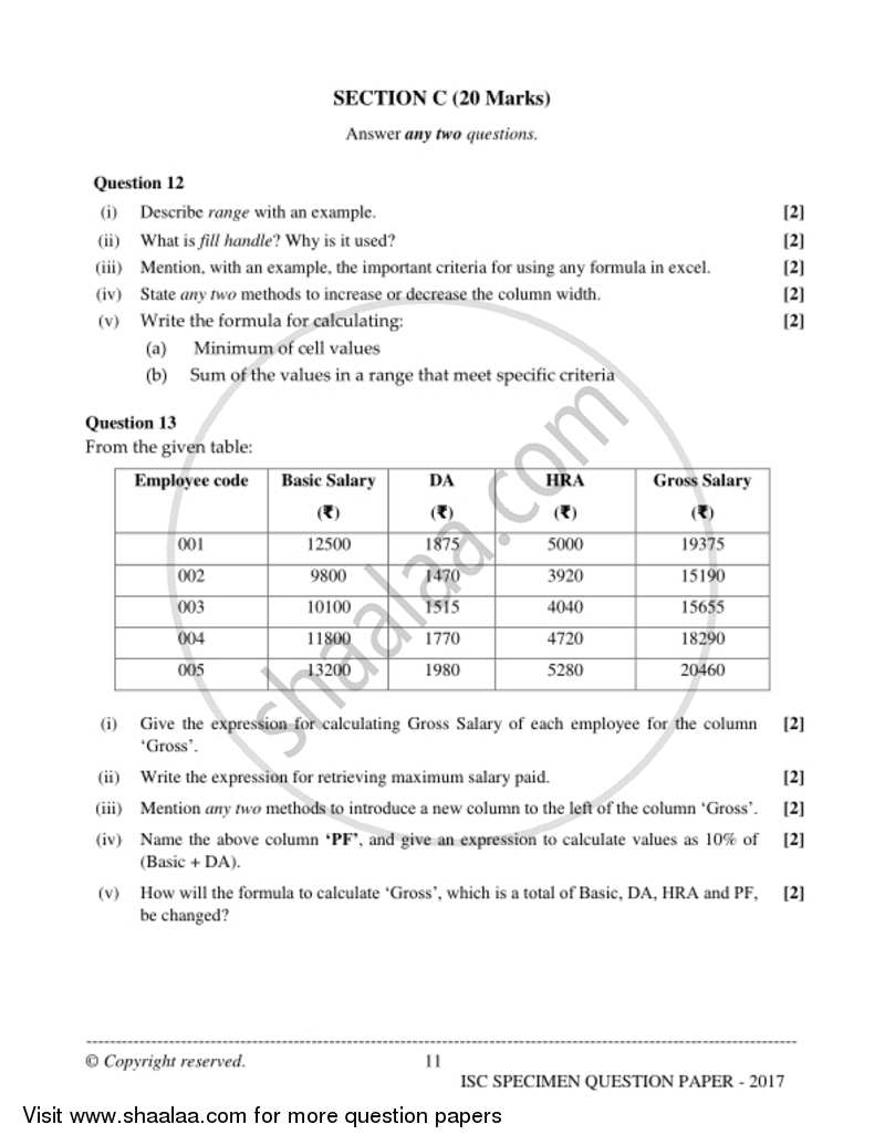 Accounts 2016-2017 - I.S.C. - Class 12 - CISCE (Council for the Indian School Certificate Examinations) question paper with PDF download