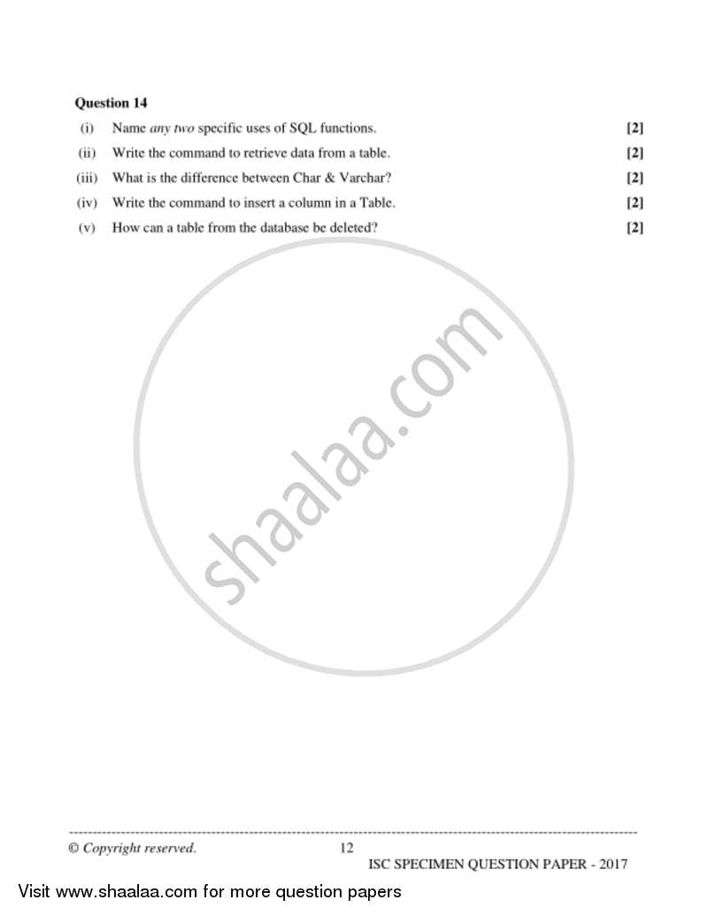 Accounts 2016-2017 - I.S.C. - Class 12 - CISCE (Council for the Indian School Certificate Examinations) question paper with PDF download
