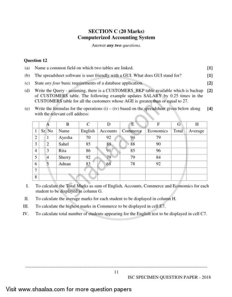 Accounts 2017-2018 - I.S.C. - Class 12 - CISCE (Council for the Indian School Certificate Examinations) question paper with PDF download
