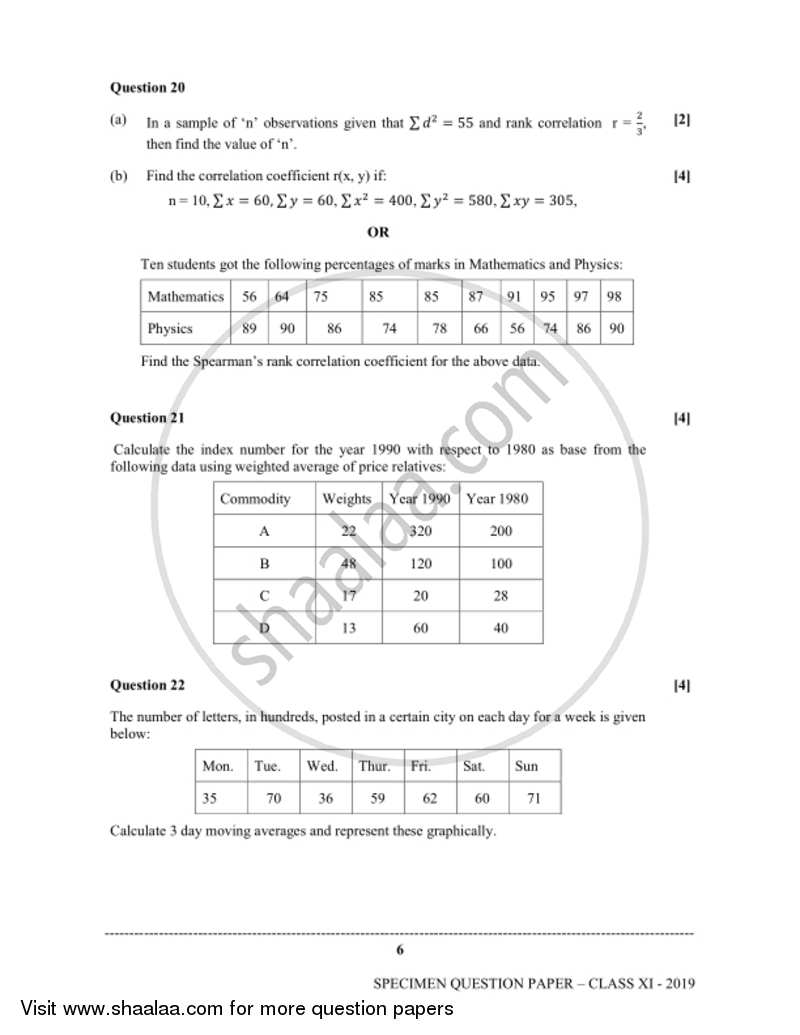 Applied Mathematics 2018-2019 - I.S.C. - Class 11 - CISCE (Council for the Indian School Certificate Examinations) question paper with PDF download