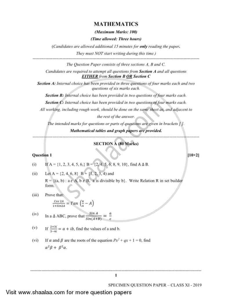 Applied Mathematics 2018-2019 - I.S.C. - Class 11 - CISCE (Council for the Indian School Certificate Examinations) question paper with PDF download