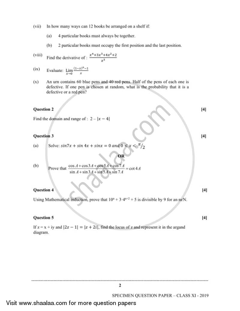 Applied Mathematics 2018-2019 - I.S.C. - Class 11 - CISCE (Council for the Indian School Certificate Examinations) question paper with PDF download