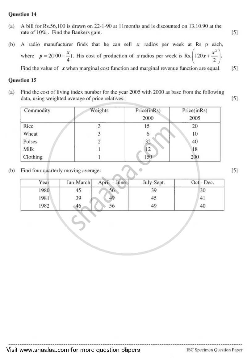 Applied Mathematics 2010-2011 - I.S.C. - Class 12 - CISCE (Council for the Indian School Certificate Examinations) question paper with PDF download