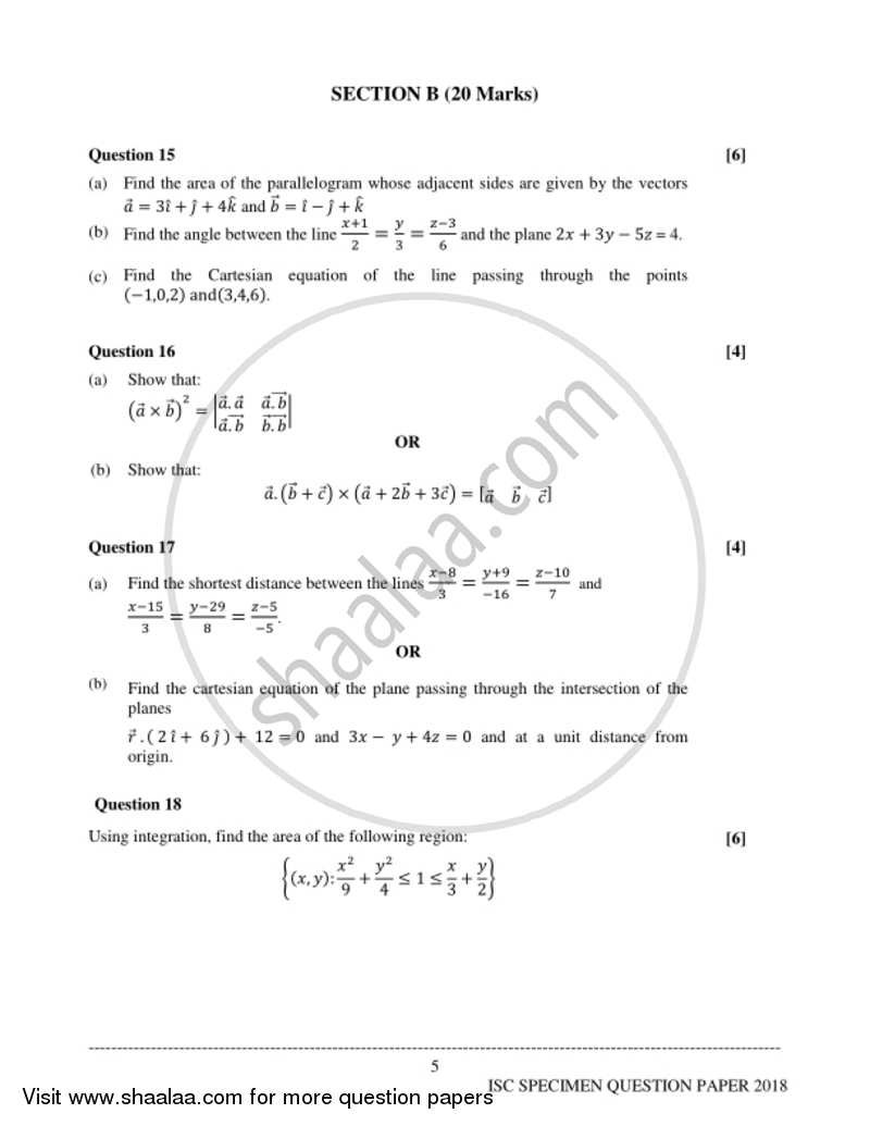Applied Mathematics 2017-2018 - I.S.C. - Class 12 - CISCE (Council for the Indian School Certificate Examinations) question paper with PDF download