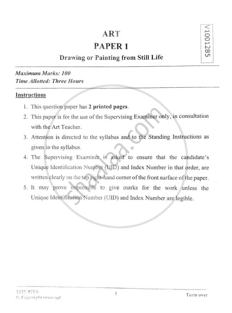 Art Paper 1 - Drawing Or Painting from Still Life 2024-2025 - I.S.C. - Class 12 - CISCE (Council for the Indian School Certificate Examinations) question paper with PDF download