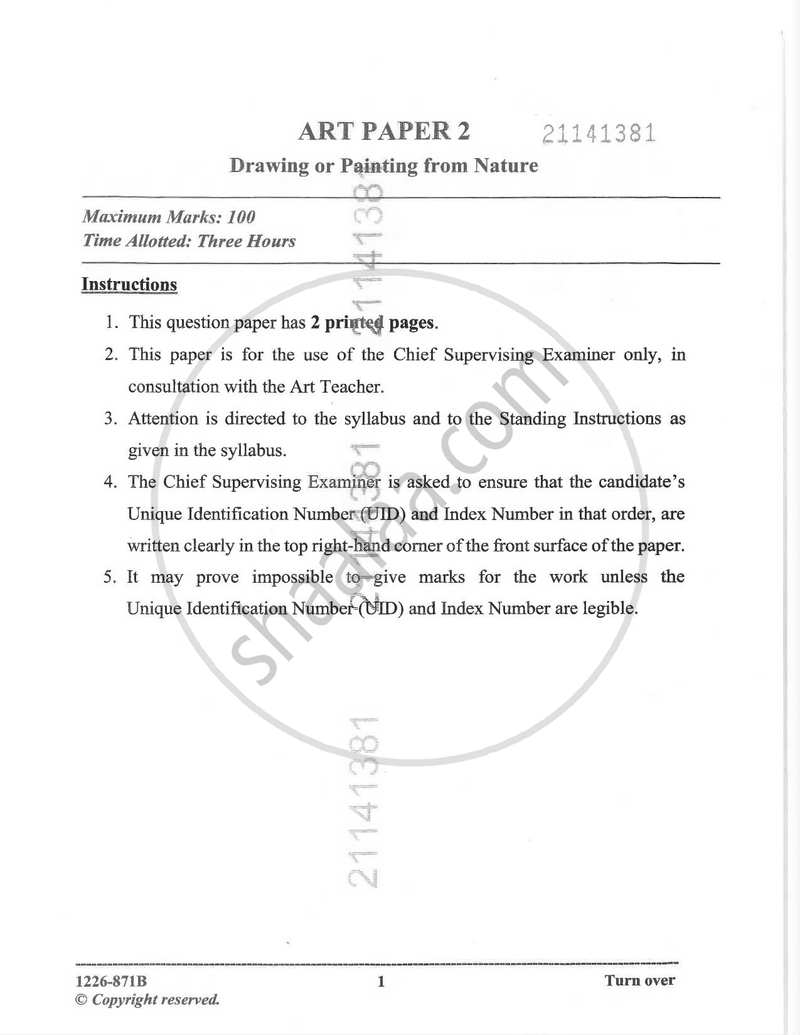 Art Paper 2 - Drawing Or Painting from Nature 2025-2026 - I.S.C. - Class 12 - CISCE (Council for the Indian School Certificate Examinations) question paper with PDF download