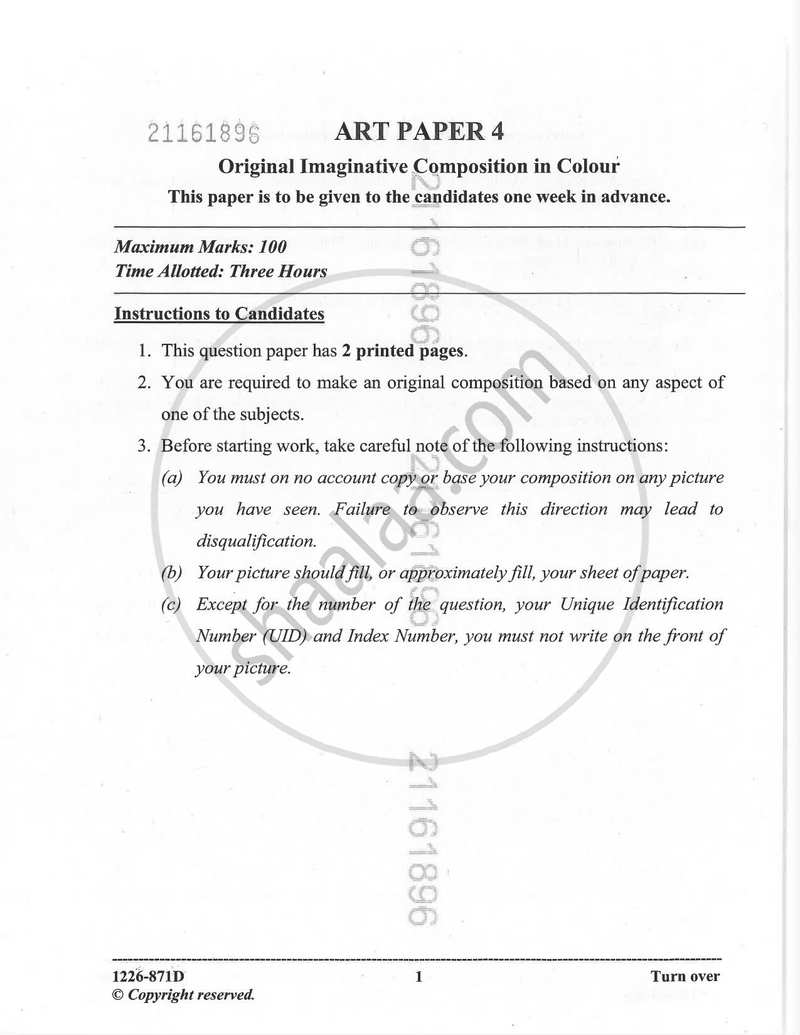 Art Paper 4 - Original Imaginative Composition in Colour 2025-2026 - I.S.C. - Class 12 - CISCE (Council for the Indian School Certificate Examinations) question paper with PDF download