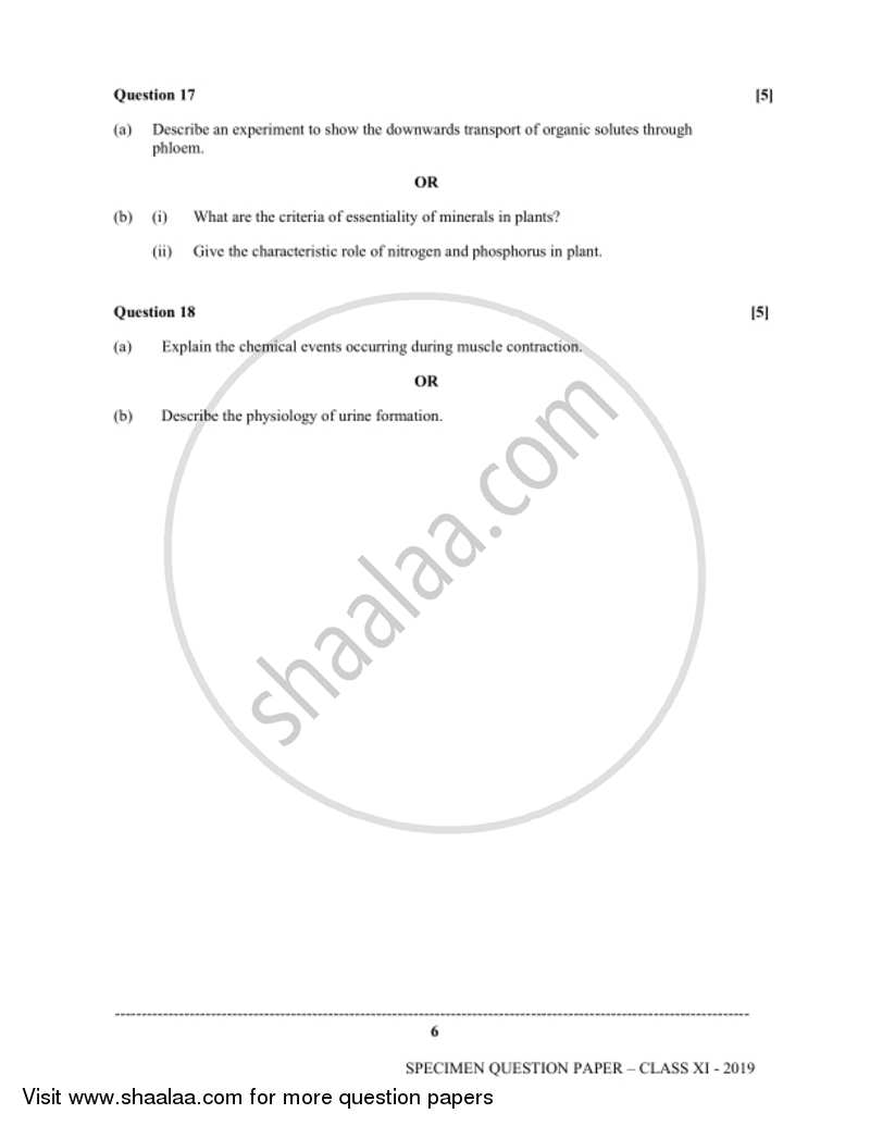 Biology (Theory) 2018-2019 - I.S.C. - Class 11 - CISCE (Council for the Indian School Certificate Examinations) question paper with PDF download
