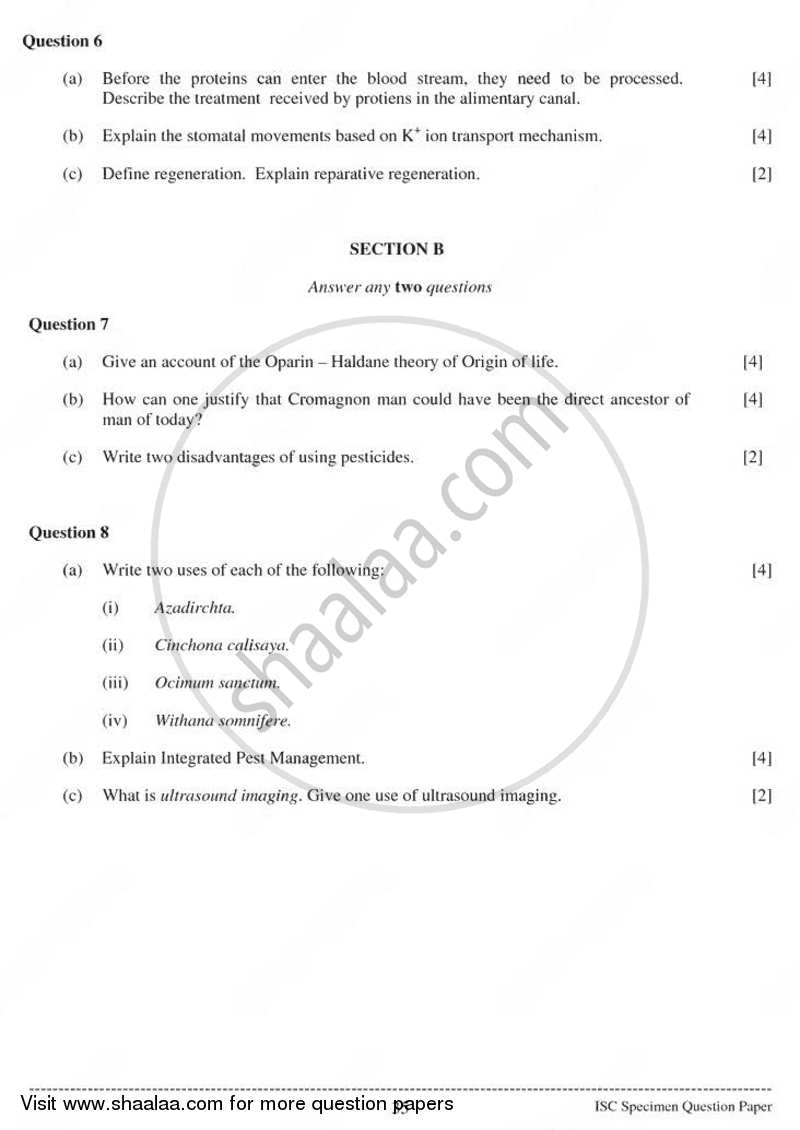 Biology (Theory) 2010-2011 - I.S.C. - Class 12 - CISCE (Council for the Indian School Certificate Examinations) question paper with PDF download