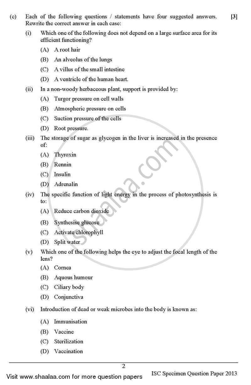 Biology (Theory) 2012-2013 - I.S.C. - Class 12 - CISCE (Council for the Indian School Certificate Examinations) question paper with PDF download