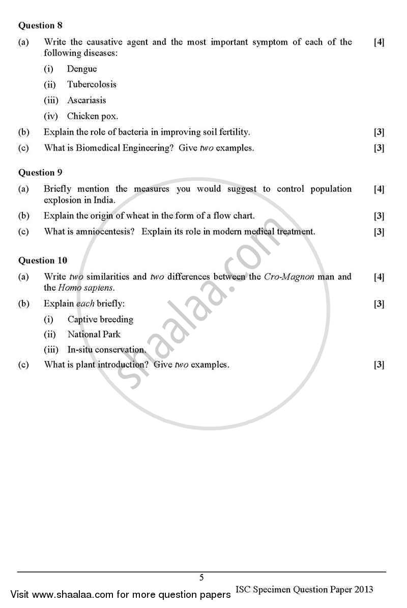 Biology (Theory) 2012-2013 - I.S.C. - Class 12 - CISCE (Council for the Indian School Certificate Examinations) question paper with PDF download