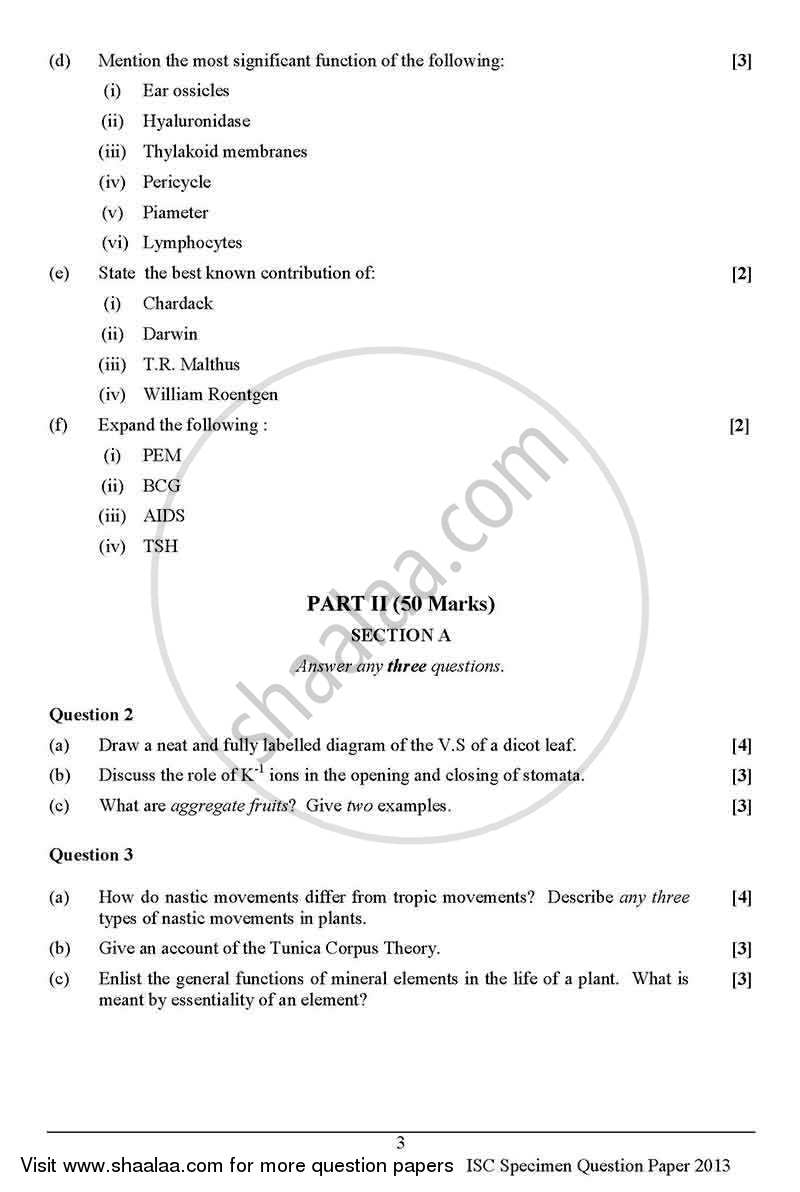 Biology (Theory) 2012-2013 - I.S.C. - Class 12 - CISCE (Council for the Indian School Certificate Examinations) question paper with PDF download