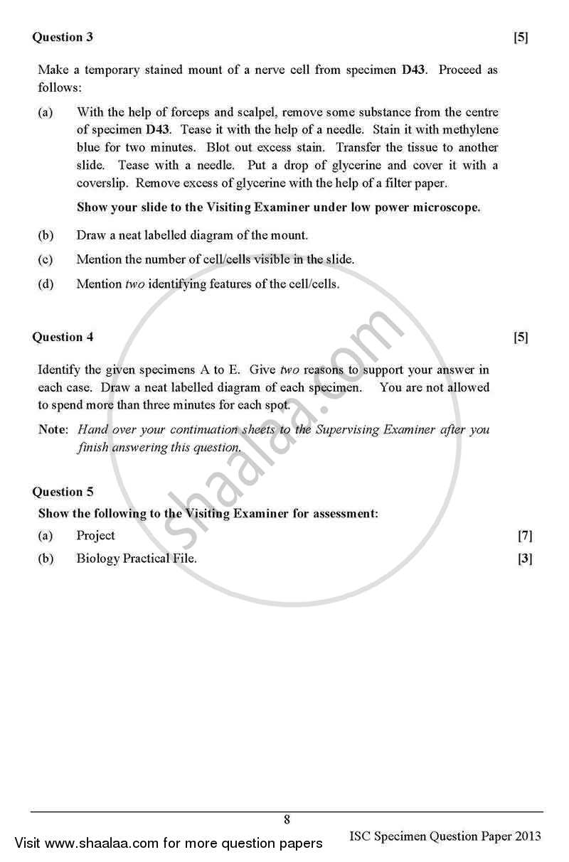 Biology (Theory) 2012-2013 - I.S.C. - Class 12 - CISCE (Council for the Indian School Certificate Examinations) question paper with PDF download