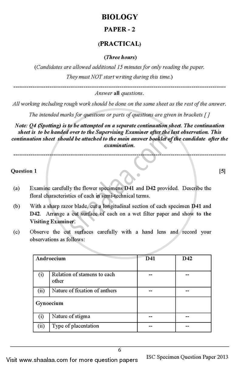 Biology (Theory) 2012-2013 - I.S.C. - Class 12 - CISCE (Council for the Indian School Certificate Examinations) question paper with PDF download