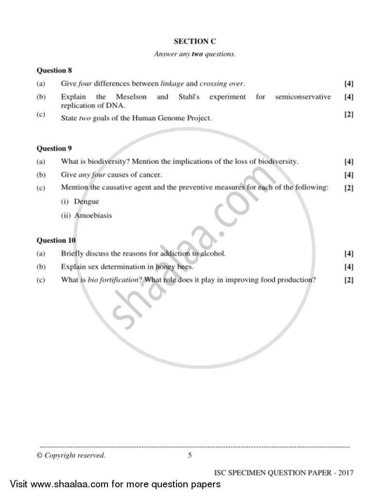 Biology (Theory) 2016-2017 - I.S.C. - Class 12 - CISCE (Council for the Indian School Certificate Examinations) question paper with PDF download