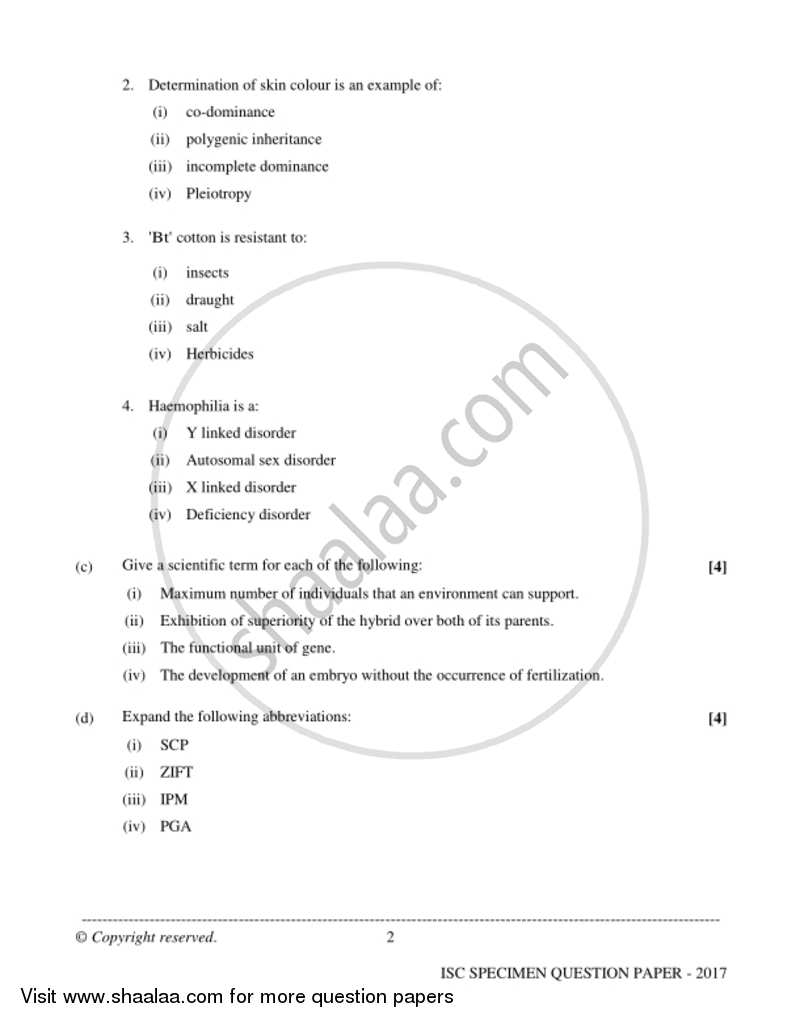 Biology (Theory) 2016-2017 - I.S.C. - Class 12 - CISCE (Council for the Indian School Certificate Examinations) question paper with PDF download