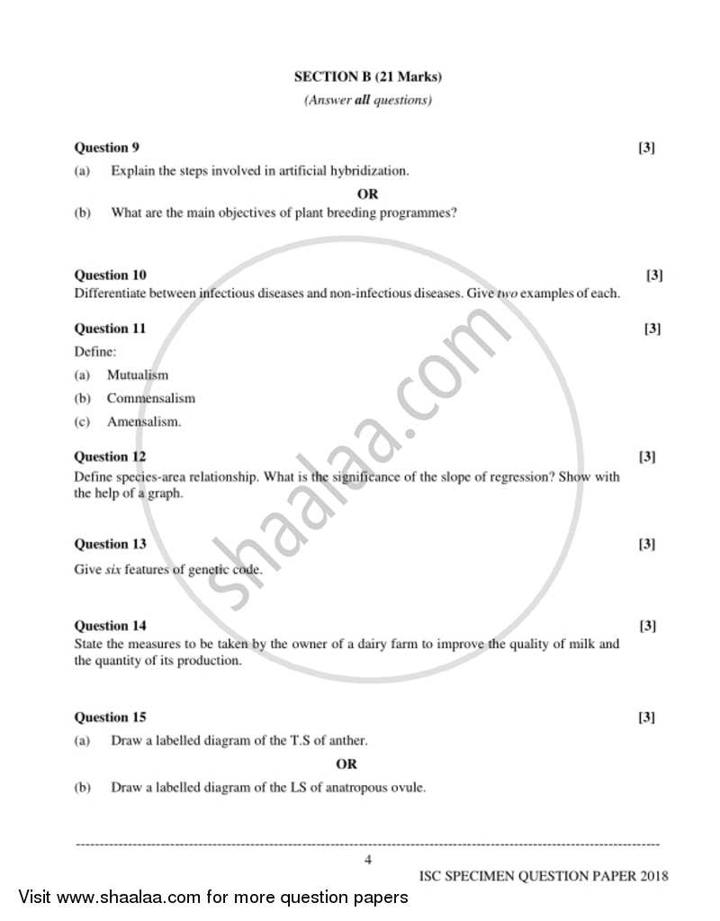 Biology (Theory) 2017-2018 - I.S.C. - Class 12 - CISCE (Council for the Indian School Certificate Examinations) question paper with PDF download