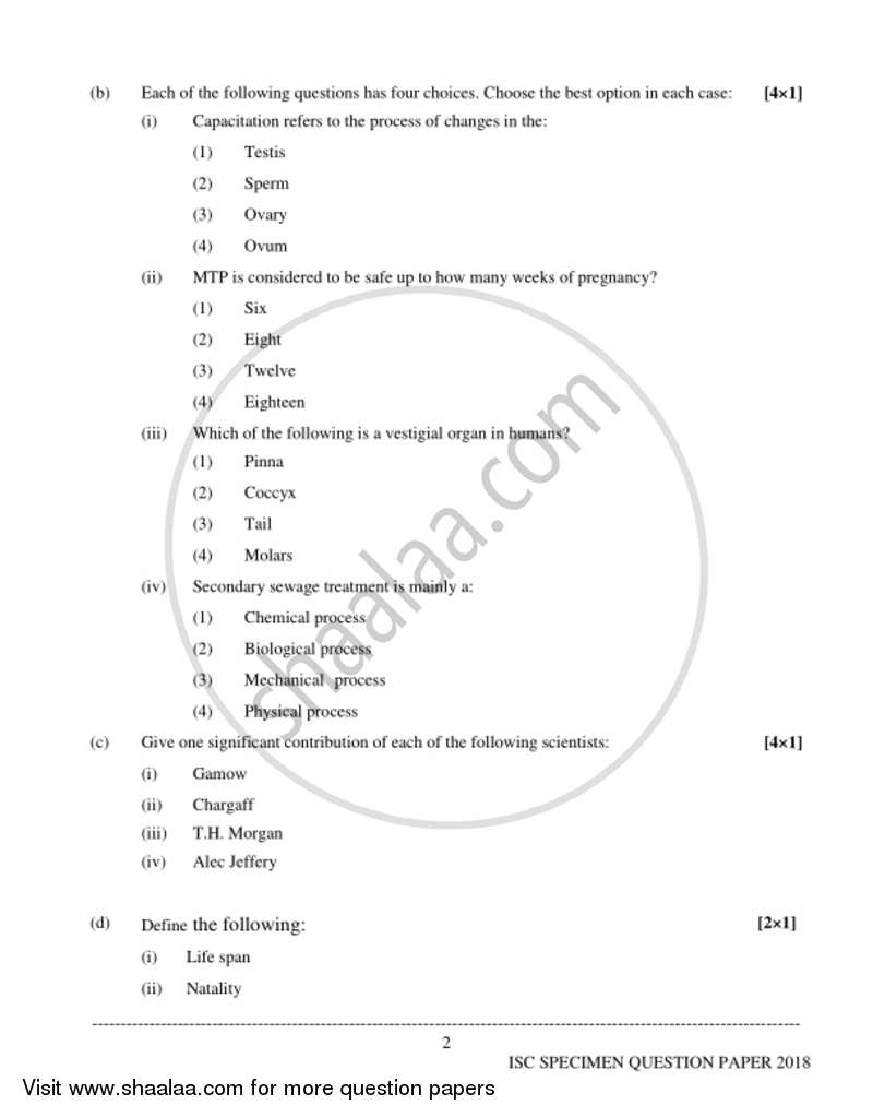Biology (Theory) 2017-2018 - I.S.C. - Class 12 - CISCE (Council for the Indian School Certificate Examinations) question paper with PDF download