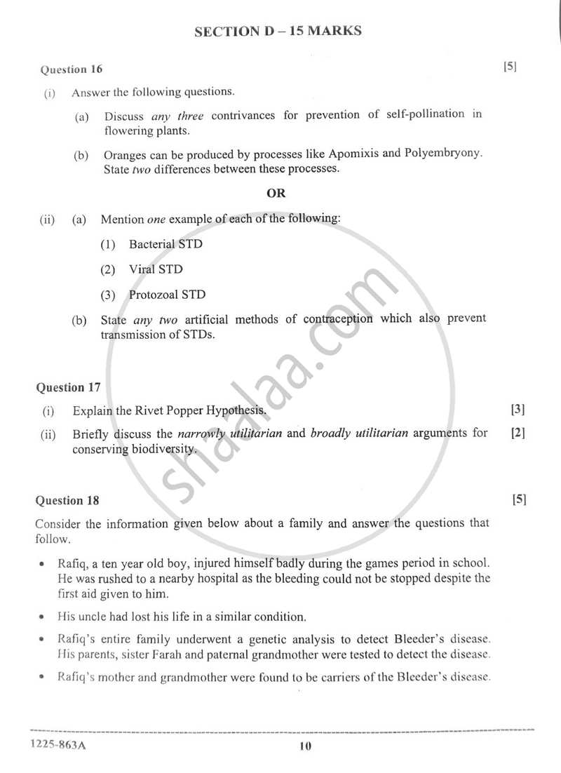 Biology (Theory) 2024-2025 - I.S.C. - ISC Class 12 - CISCE (Council for the Indian School Certificate Examinations) question paper with PDF download