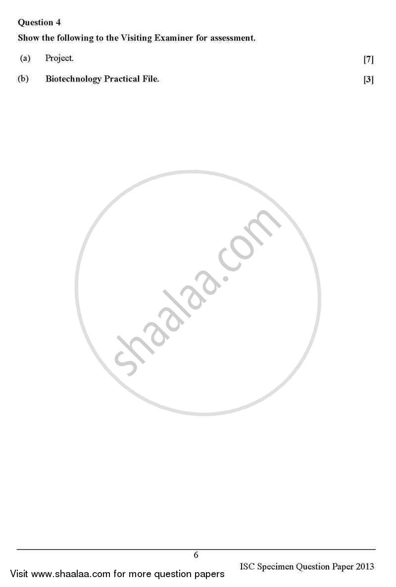 Biotechnology (Practical) 2012-2013 - I.S.C. - Class 12 - CISCE (Council for the Indian School Certificate Examinations) question paper with PDF download