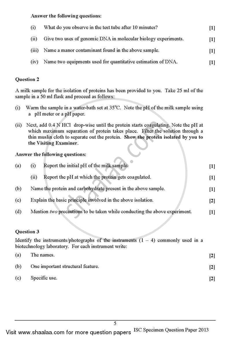 Biotechnology (Practical) 2012-2013 - I.S.C. - Class 12 - CISCE (Council for the Indian School Certificate Examinations) question paper with PDF download