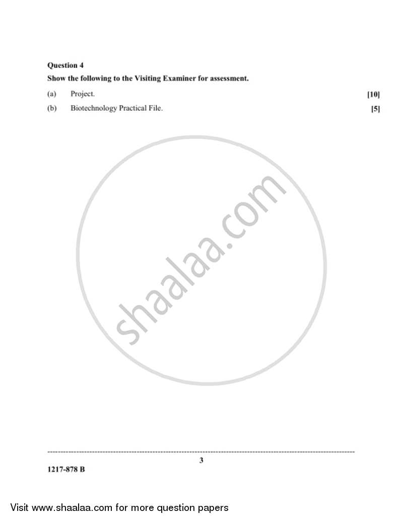 Biotechnology (Practical) 2016-2017 - I.S.C. - Class 12 - CISCE (Council for the Indian School Certificate Examinations) question paper with PDF download