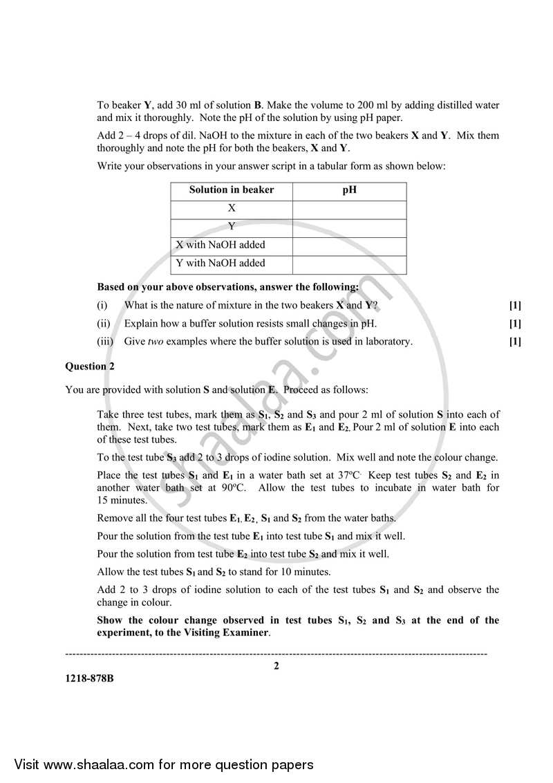 Biotechnology (Practical) 2017-2018 - I.S.C. - Class 12 - CISCE (Council for the Indian School Certificate Examinations) question paper with PDF download