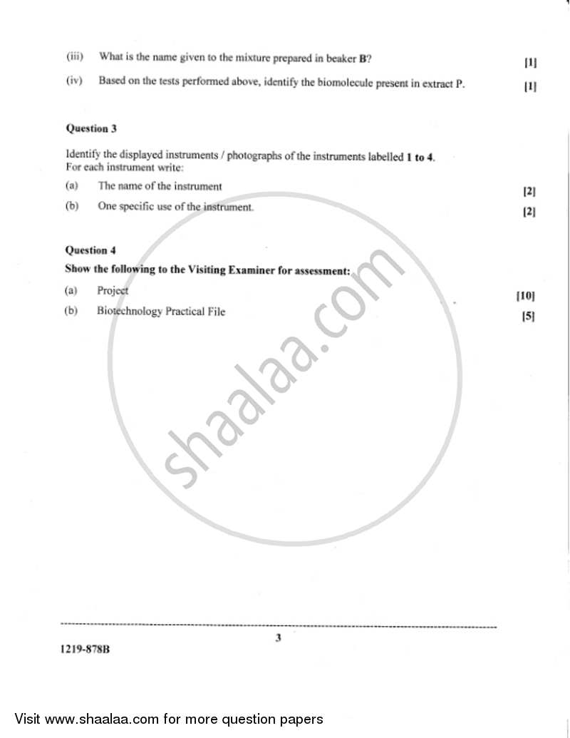 Biotechnology (Practical) 2018-2019 - I.S.C. - Class 12 - CISCE (Council for the Indian School Certificate Examinations) question paper with PDF download